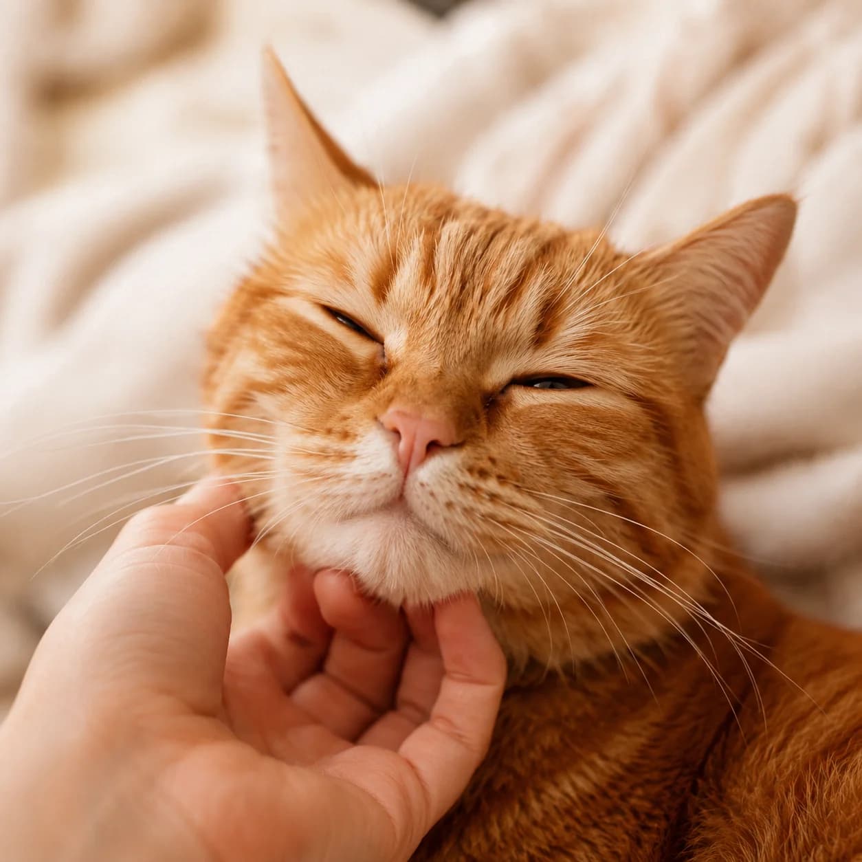 Orange tabby cat being scratched