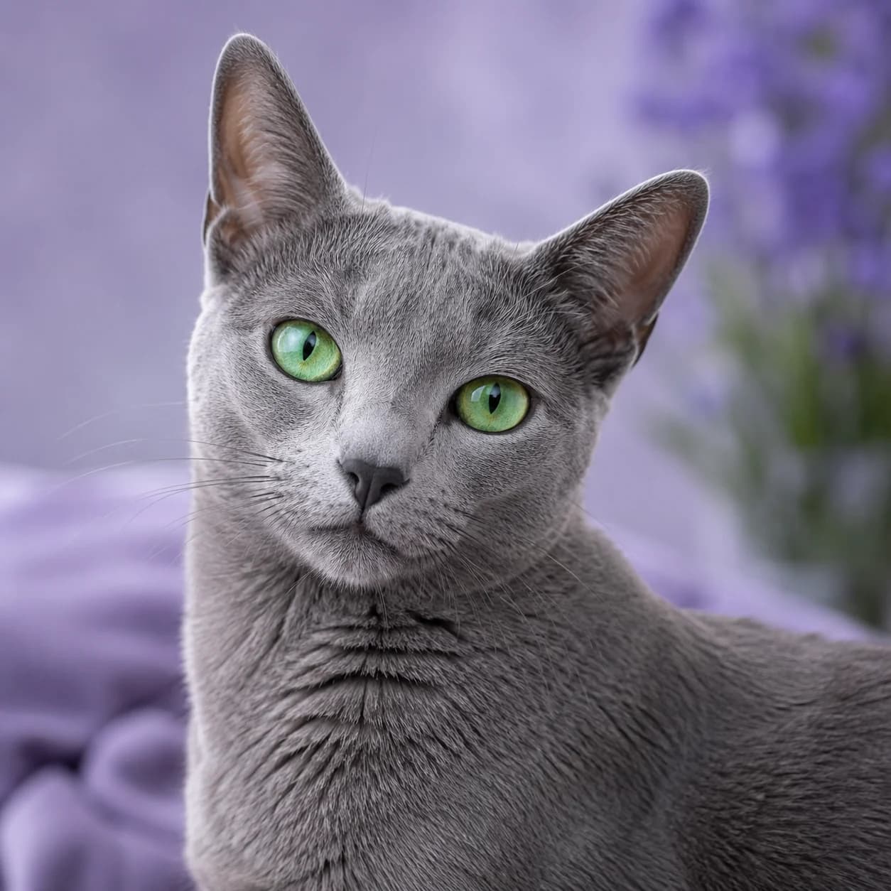 Russian Blue cat with green eyes