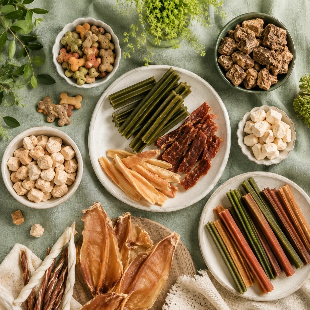 Assorted pet treats and snacks
